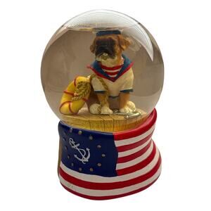San Francisco Music Box Company Snow Globe Boxer Sailor Dog Flag Anchors Aweigh